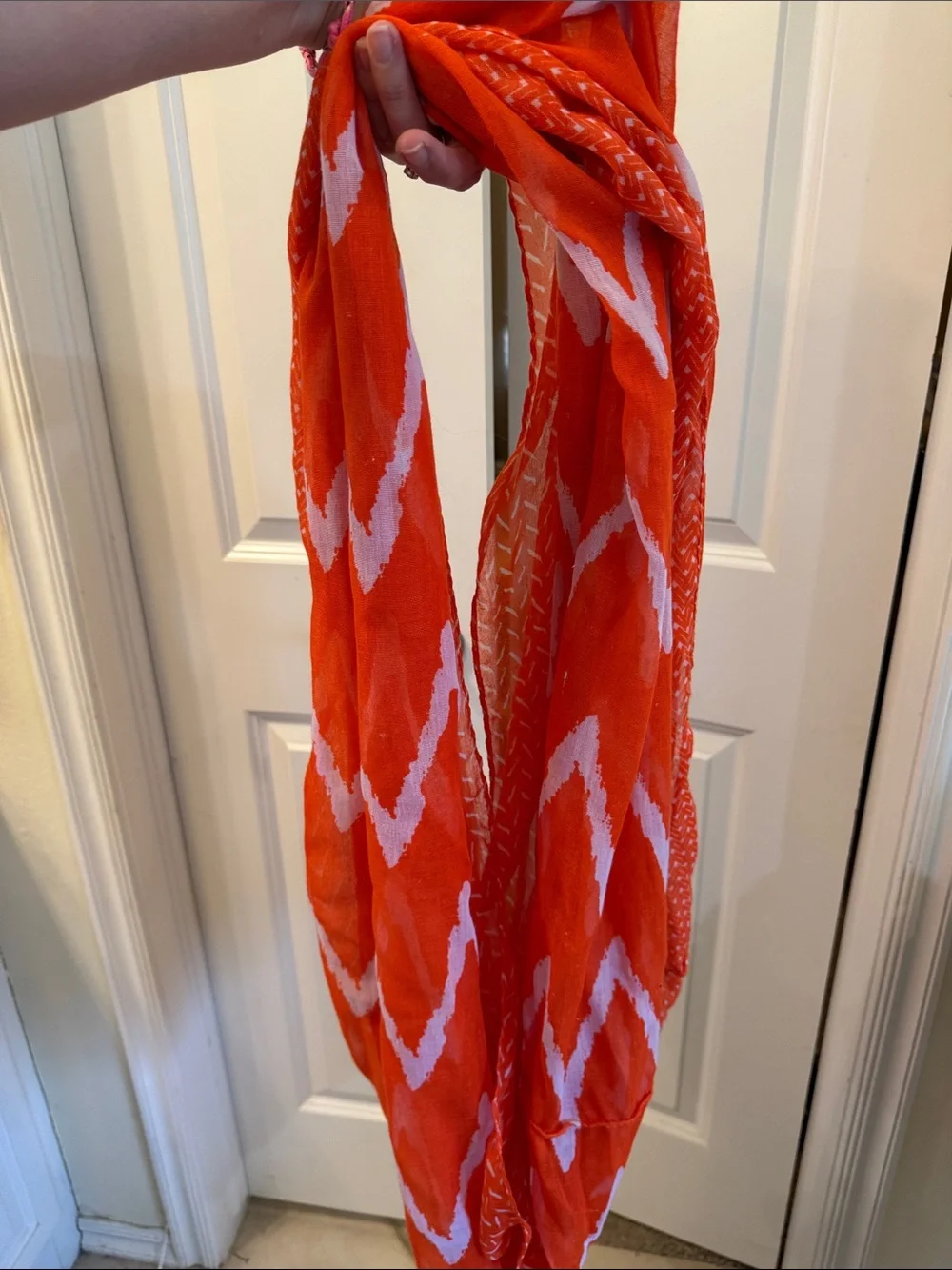 Bright Orange & White Patterned Infinity Scarf